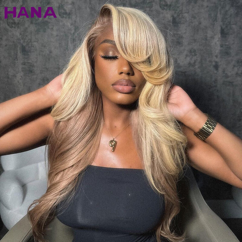 HD 13x4 Lace Frontal Wig Body Wave Ombre Honey Blonde Brown Colored Human Hair Wig For Women Peruvian Lace Front Wig 180%Density