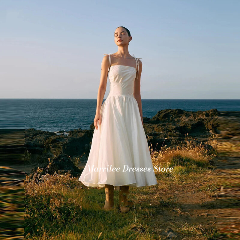 Marrilee 심플 스파게티 스트랩 A 라인 이브닝 웨딩 드레스, 우아한 해변 발목 길이, 무도회 파티 가운, 공식 행사