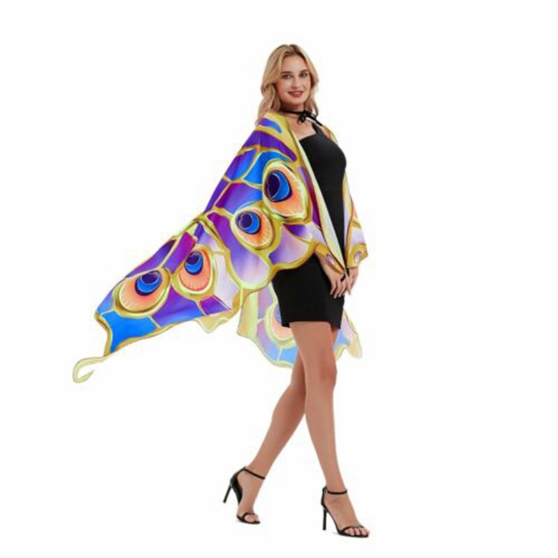 Butterfly Coat for Party Cosplay Cape Fancy Dress Costume with Colourful Mask and Headband Colorful Fairy Wings Shawl Cloak