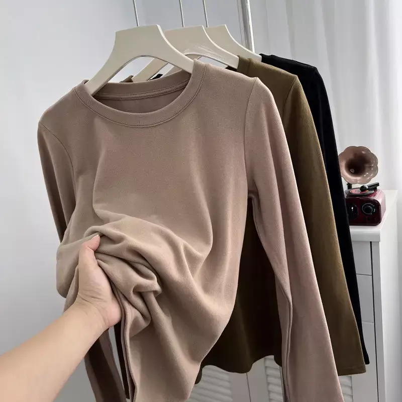 Thick Fleece Thermal Underwear for Women Winter Warm T Shirt Thermo Lingerie Korean Elastic Soft Long Sleeve Undershirt Pullover