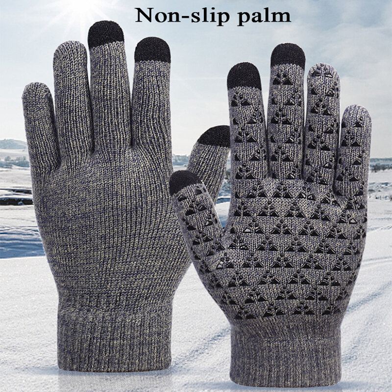 Zimowe zagęszczone rękawiczki z dzianiny zewnętrzne wiatroszczelne rękawice do jazdy antypoślizgowe z ekranem dotykowym rękawiczki na nadgarstki mężczyzn rękawice wędkarskie