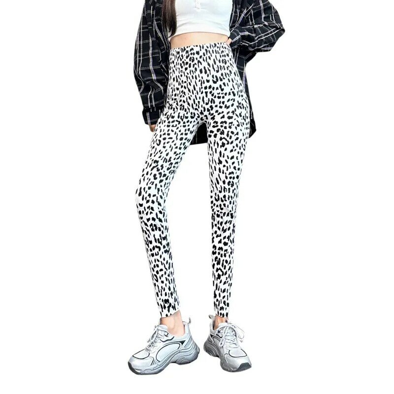 Celana panjang Yoga ukuran Plus untuk wanita, celana panjang olahraga motif macan tutul, celana legging Yoga pinggang tinggi, celana kebugaran ukuran Plus untuk wanita