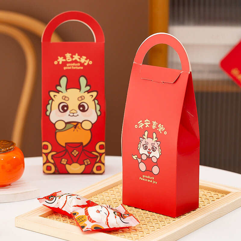 Chinese New Year Box Spring Festival Portable Goodies Boxes Dessert Candy Bags With Hand
