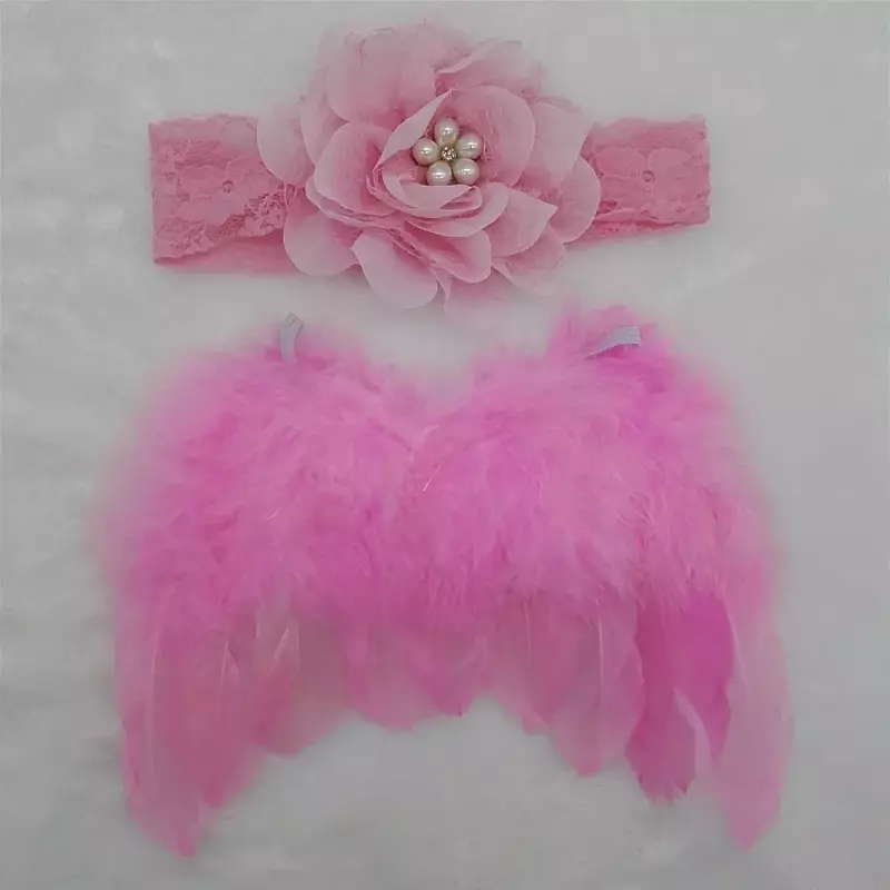 Pakaian fotografi anak-anak baru lahir, sayap bulu Angel Pinion sifon nilon elastis bando bunga aksesoris rambut