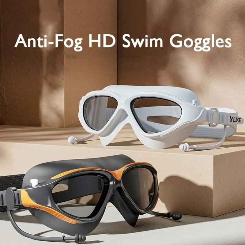 نظارات سباحة مضادة للضباب للبالغين ، نظارات سيليكون مقاومة للماء ، إكسسوارات سباحة احترافية عالية الدقة ، جديدة مع سدادات أذن