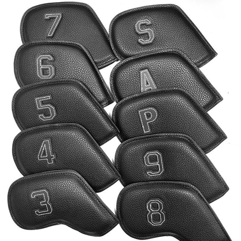 10 buah/set Penutup kepala besi Golf 3-9,P,S,A, penutup kepala klub sarung nomor bordir Aksesori peralatan latihan Golf olahraga