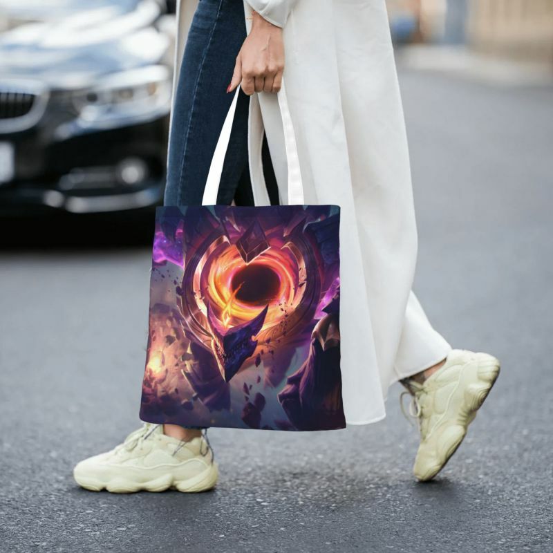 Custom League Video Games Legends Shopping Canvas Bag Women Reusable Groceries Star Malphite	   Tote Shopper Bags