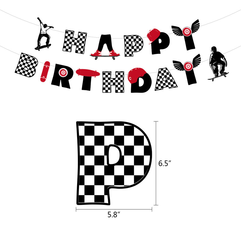 Decorações temáticas do partido do skate, conjunto de balões de látex, letras, banner, bolo Topper, cheerleading, preto, vermelho, Birthday Party Supplies