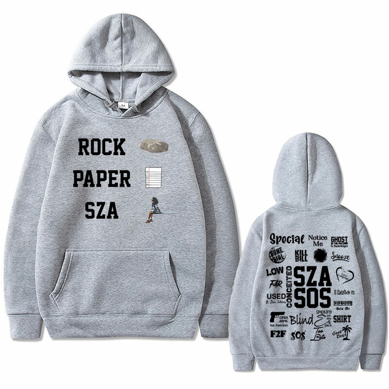 Rapper SZA SOS Rock Paper Graphic Print felpa con cappuccio uomo donna Hip Hop Vintage felpa oversize top felpe Unisex in cotone felpato