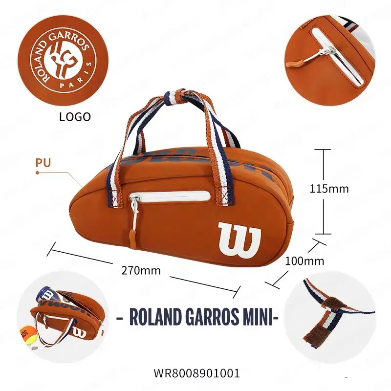 Wilson tas tangan kecil kulit PU Aksesori tenis Tur Super tas Travel Mini Garros dengan raket olahraga