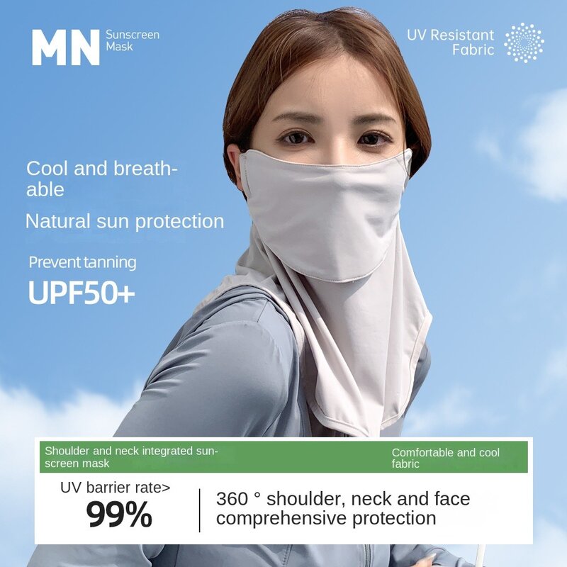 Verão rosto lenços com proteção UV, monocromática Ice Silk Mask, protetor facial, protetor solar