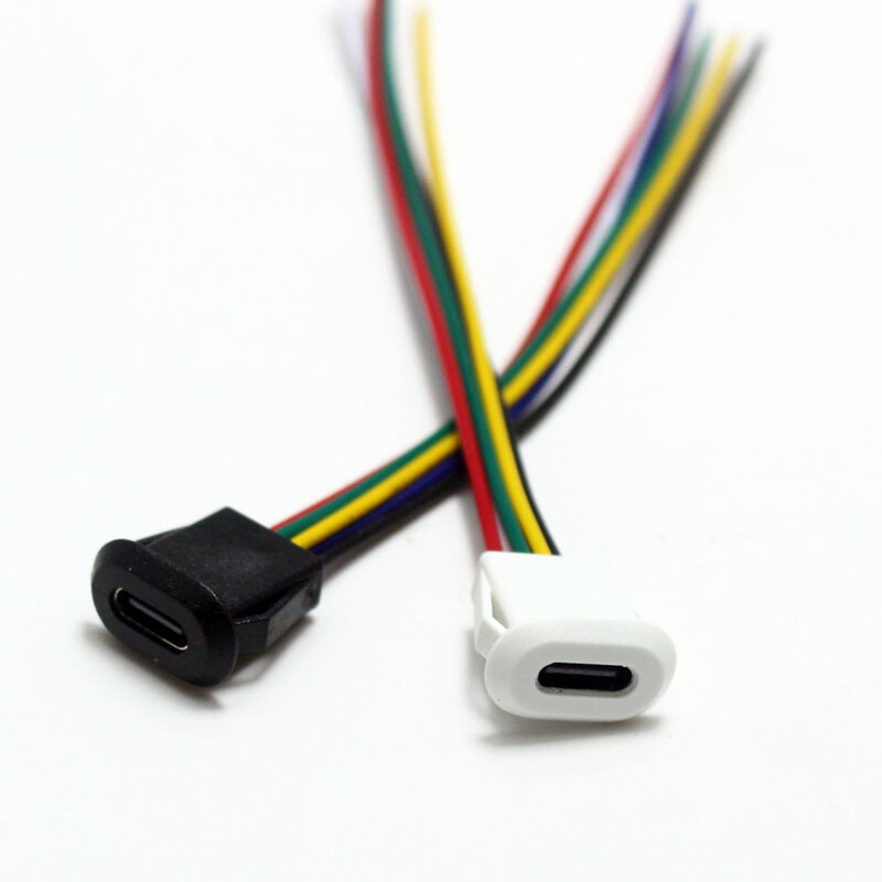 1 pz USB-C tipo 6pin connettore USB impermeabile a compressione diretta base femmina presa femmina interfaccia di ricarica con filo di saldatura