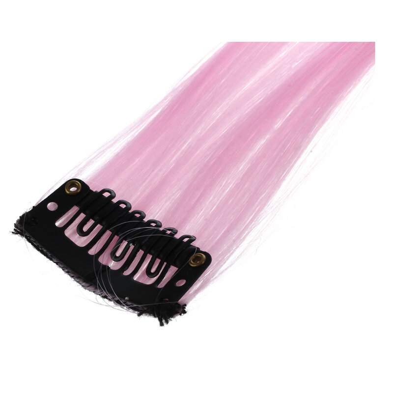 Extensión de cabello largo liso para mujer, pieza de cabello sintético de color rosa con Clip colorido, 1 unidad