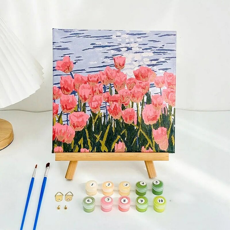 Pintura de tulipanes por número, manualidades pintadas a mano, Kits de pintura al óleo DIY, suministros de pintura, Kits para colorear en blanco, regalos de cumpleaños