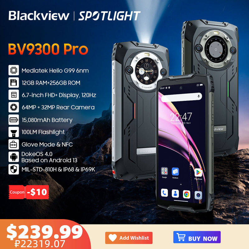 頑丈なスマートフォンBlackview-BV9300プロ,携帯電話Helio g99,Android 13,デュアルディスプレイ,8GB, 12GB RAM,ワールドプレミア