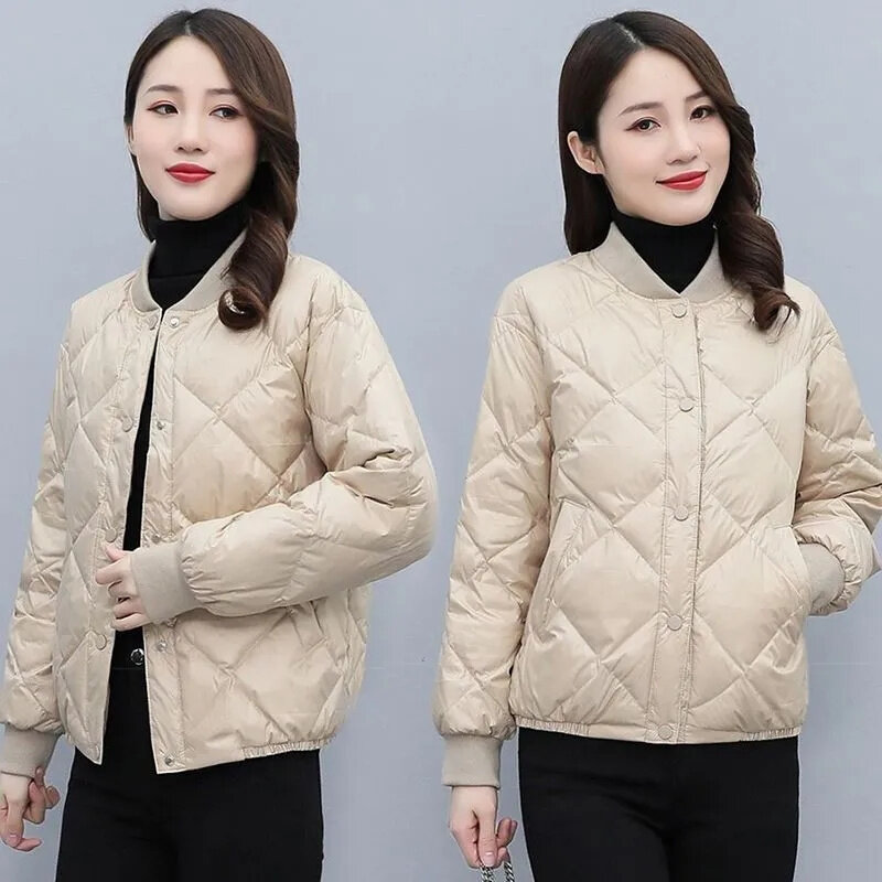 Jaket katun wanita, mantel Parka Korea kerah berdiri pendek musim gugur dan dingin 2023