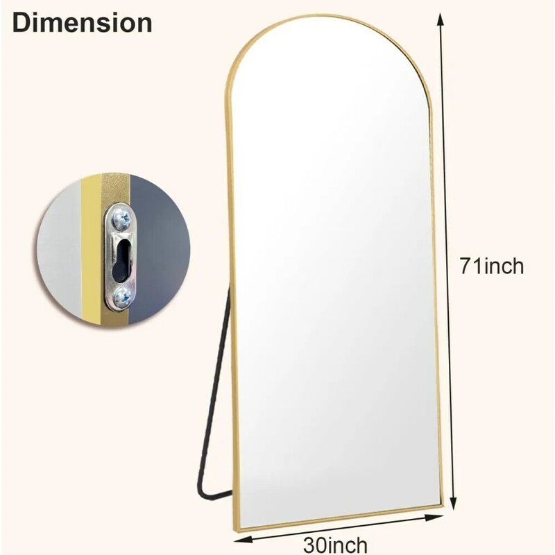 Specchio grande 71 "x 30" corpo intero con luci specchi da pavimento lunghezza completa del corpo mobili da soggiorno in piedi dorati telaio in alluminio