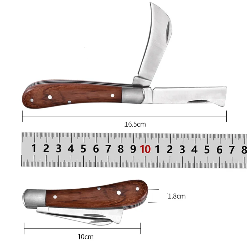 Cuchillo de injerto plegable, herramientas de injerto, cuchillo de poda profesional, cortador de injerto de árboles frutales de jardín, cuchillo con mango de madera