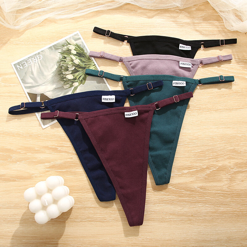 FINETOO-bragas ajustables de algodón para mujer, tangas sin costuras de cintura baja, lencería Sexy, 5 unidades por Set