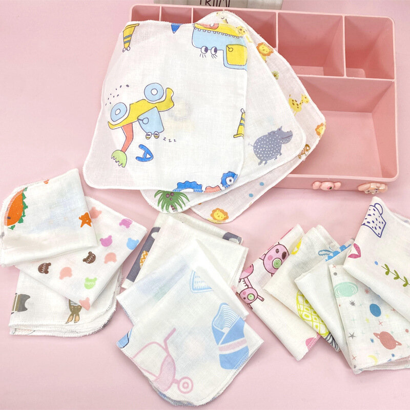 Pañuelos de algodón con estampado de dibujos animados para niños, pañuelos de doble capa de gasa para bebé, toallas de cocina para niños, regalo, 20cm