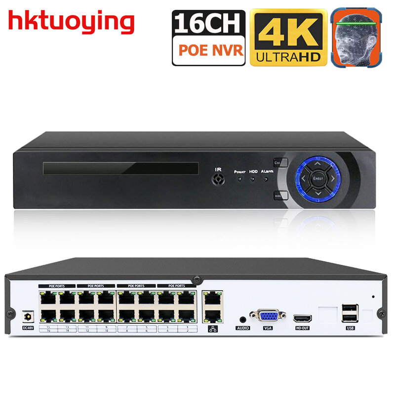8CH 16Ch 4K 4CH บันทึก H.265 8MP POE NVR สำหรับ HD 3MP 4MP 5MP กล้อง IP ตรวจจับใบหน้า48V 802.3af ONVIF 2.4 XMEYE