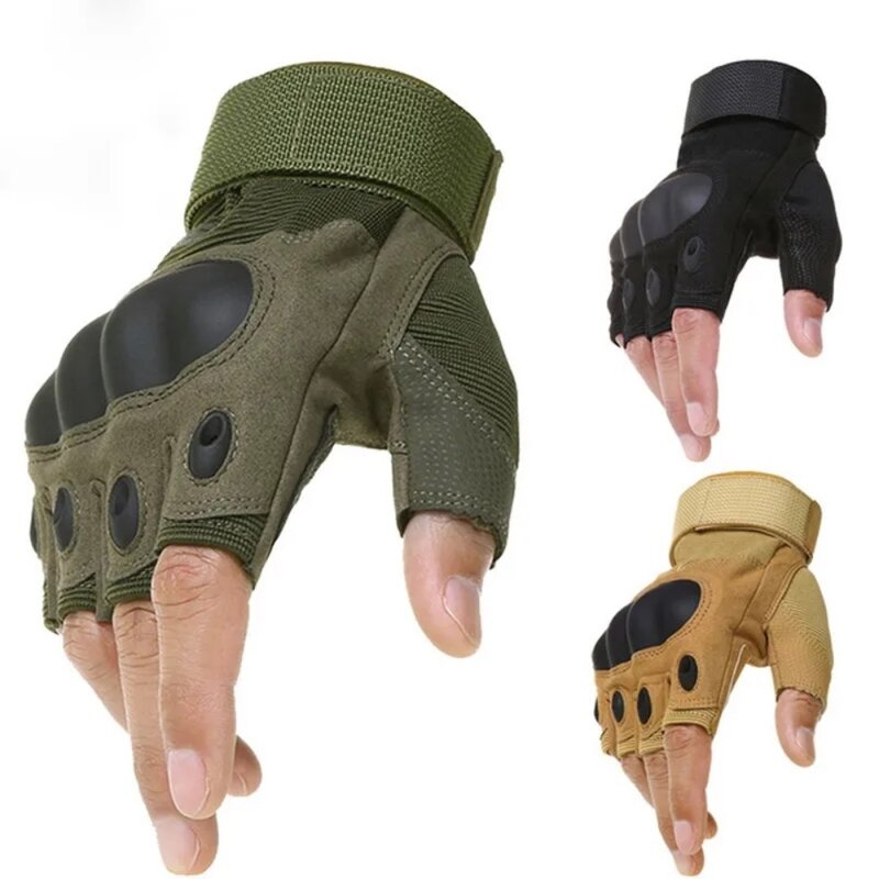 Sarung tangan taktis pria, perlengkapan pelindung setengah jari Airsoft Shot tempur Anti selip jari penuh