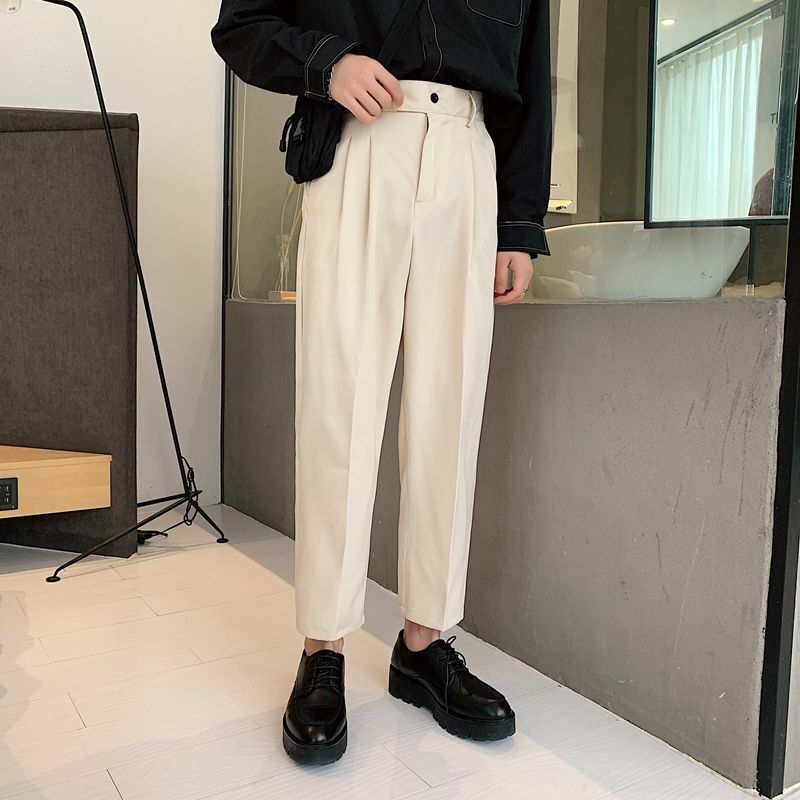 Męskie wiosenne jesienne proste spodnie na co dzień jednolity kolor, spodnie biznes koreański nowy modny męski luźna odzież uliczna garnitur spodnie