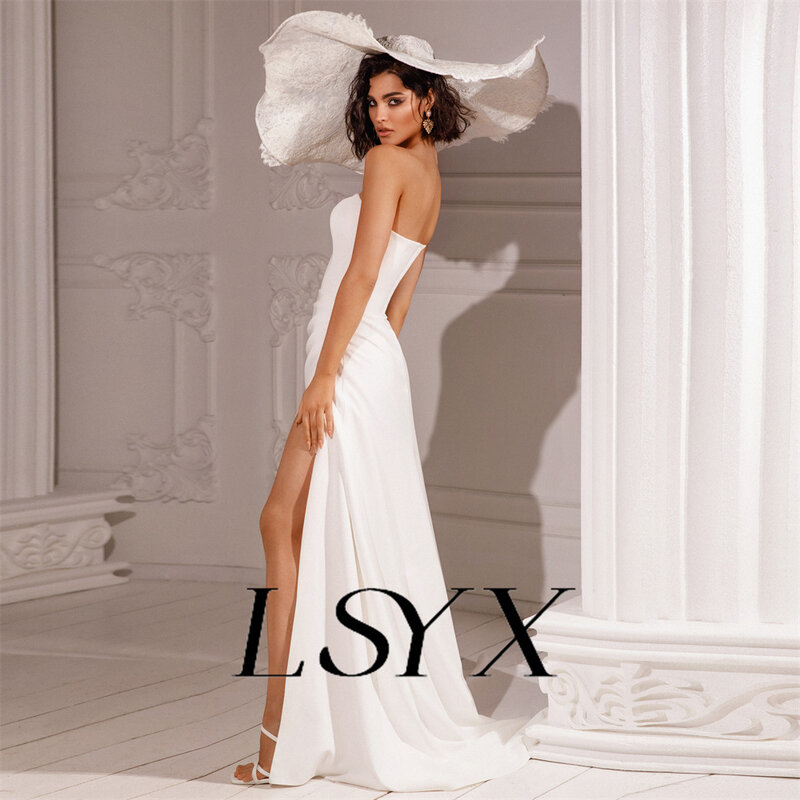 LSYX-فستان زفاف حورية البحر عاري الكتفين مع أكمام قابلة للانفصال ، فستان زفاف ذو فتحة جانبية عالية ، سحاب خلفي ، طول الأرض ، مصنوع حسب الطلب