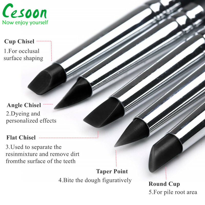 5Pcs Dental Resin Brush Pens Silicone Nails Art Brushes Dentistry Composite Cement Porcelain Teeth Tool Shaping Line DIY Drawing
