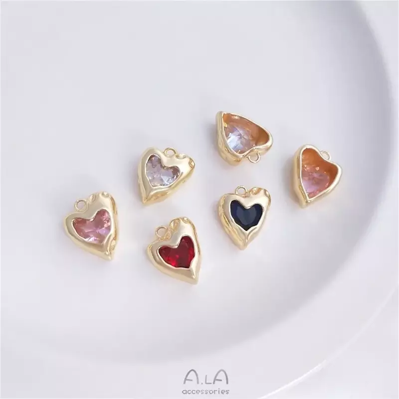 14K Wrapped Gold Fashion Heart Pendant Inlaid with Zircon Diy Necklace Jewelry Colorful Zirconium Love Charms Pendant K386