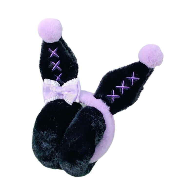 Girls Lovely Bunny Ear Ear Warmer Stuffed Earmuff Warm Plush Winter Earwarmer with Bowknot Decor for Children