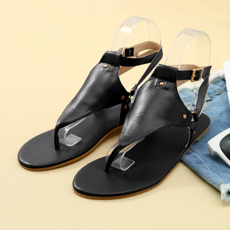 Tongs en cuir PU pour femmes, sandales de plage d'été, avec sangle, plates coordonnantes, chaussures de marche, 2024