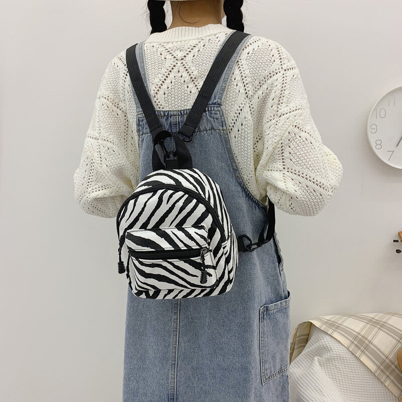 Moda feminina Zebra Stripe Print Canvas Mini Mochila Estudantes Bonito Causal Pequenas Mochilas Meninas Sweet Shopping Bags Dropship