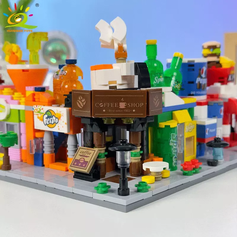 Compatibile con blocchi di costruzione per assemblare Mini City Commercial Street Decoration Model giocattoli educativi per bambini