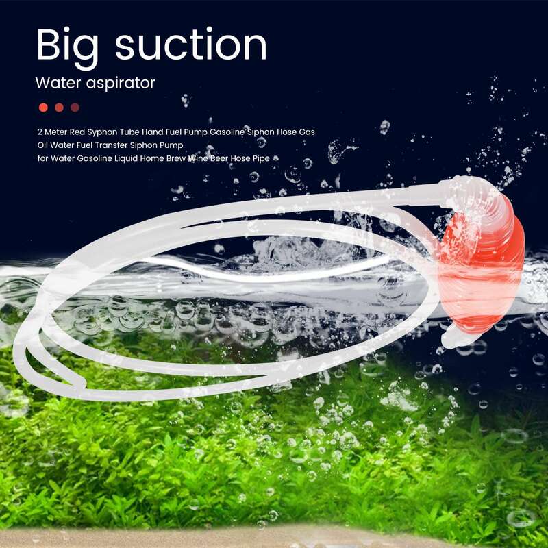 2 Meter Red Syphon Tube Hand Fuel Pump Gasoline Siphon Hose Gas Oil Water Fuel Transfer Siphon Pump for Water Gasoline Liquid