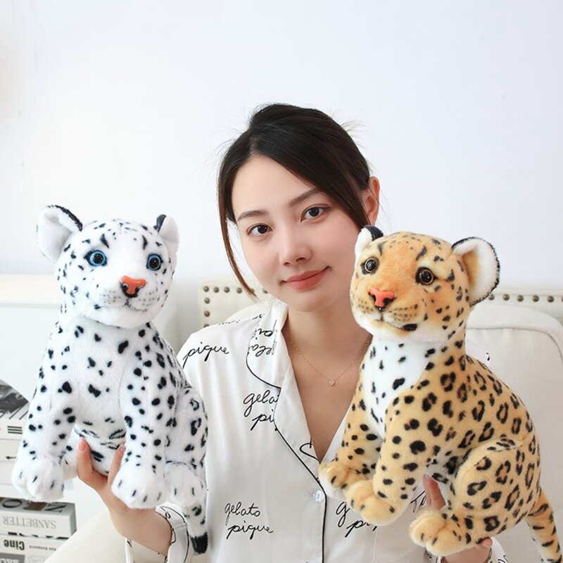 Mainan boneka Cheetah tiruan macan tutul salju, mainan boneka macan tutul lembut dengan simulasi