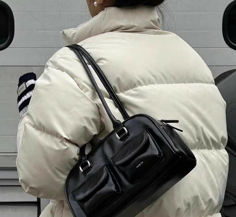 Nicho coreano Stand Oil Shoulder Bag, Hand-Held Chubby Bag
