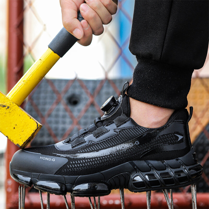 Männer rotierende Knopf Arbeit Turnschuhe Stahl Zehen Schuhe Sicherheits stiefel pannen sichere Arbeits schuhe unzerstörbare Mode Schutzs chuhe