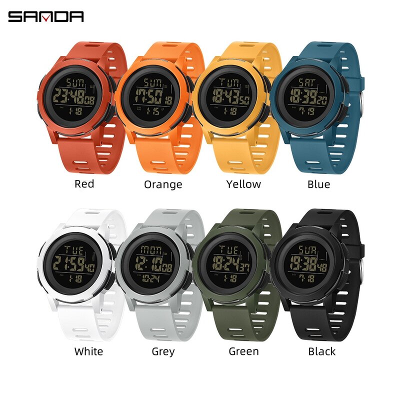 Elektroniczny zegarek SANDA 2188, moda, prosta lampka nocna na zewnątrz, wodoodporny alarm, cyfrowy wyświetlacz, silikonowy pasek, zegarki studenckie