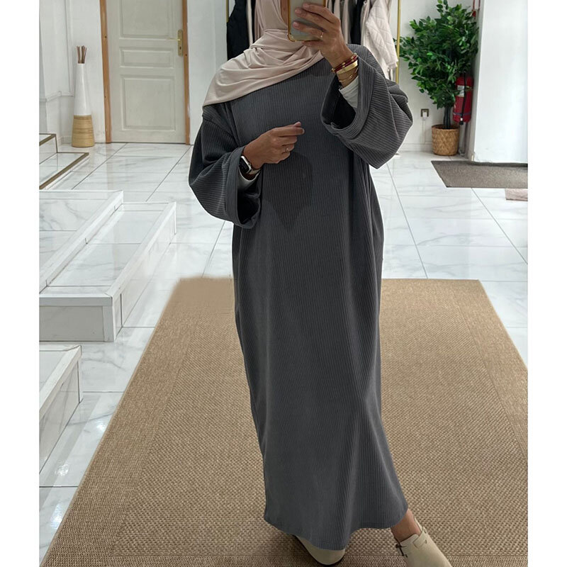 Cord Abaya Winter mit Seiten tasche dicke warme Eid Ramadan islamische Kleidung hochwertige muslimische Frauen Langarm bescheidenes Kleid