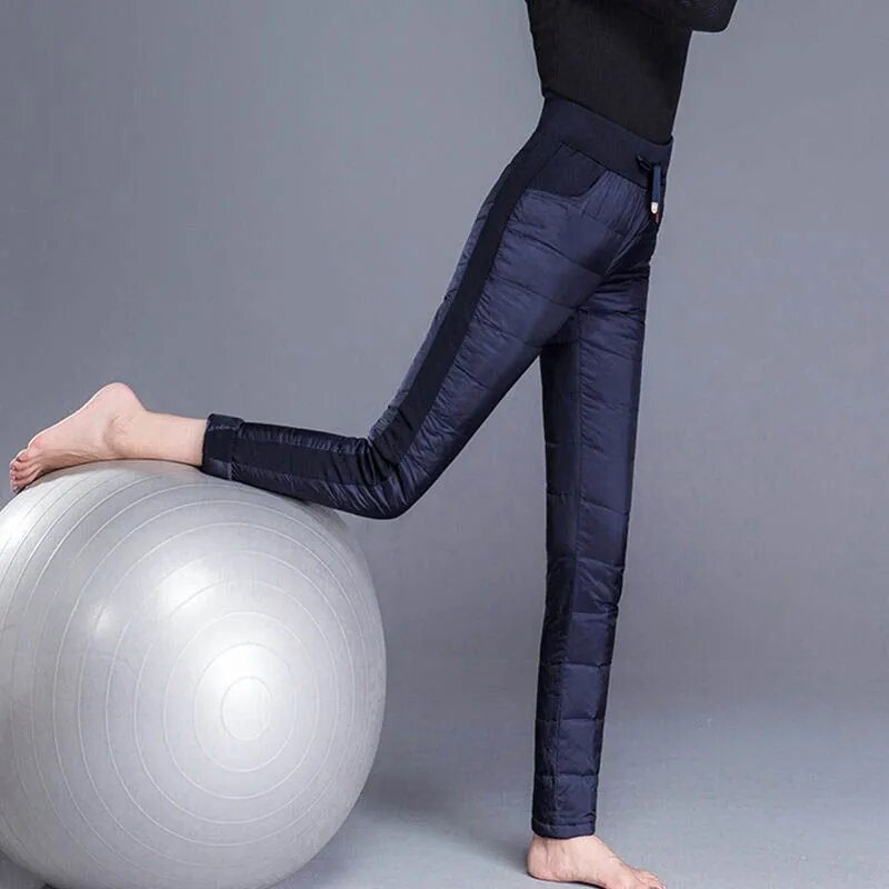 Mom Elastic High Waist Winter Pants Women Casual Stretch Down Cotton Snow Trousers Skinny Capris Warm Thicken Pencil Pantalones