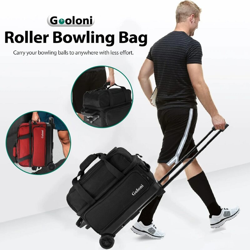 Double Roller 2 Ball Bowling Bag with Large Separate Shoe Compartment for Bowling Shoes (Up To US Mens Size 15) -Retracta