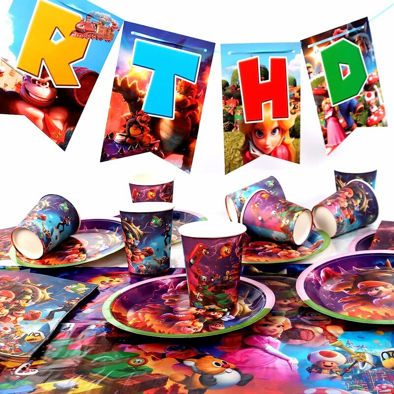 Super Mario Game Birthday Decoration, Desenhos Animados, Noise Maker, Toalha de Mesa, Prato, Balões, Louça, Fontes do Partido, Novo, Frete Grátis