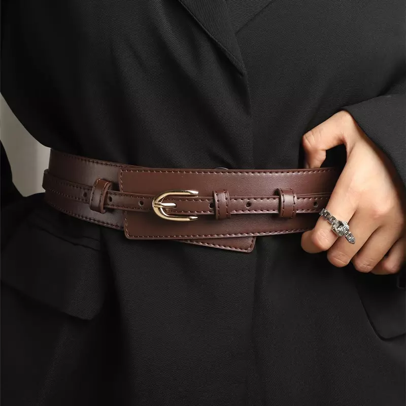 Cinto preto largo de peça única para mulheres, cinto de casaco destacável, novo estilo, duplo uso, 2024