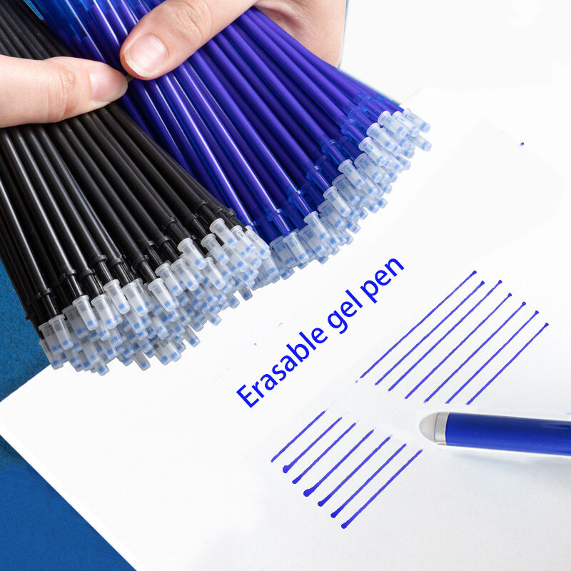 ปากกาเติมปากกาเจลลบได้ขนาด0.5มม. 100ชิ้น/เซ็ตหมึกสีดำชุดก้านลูกสูบน้ำเงินเข้มหมึกเครื่องเขียนเขียนได้