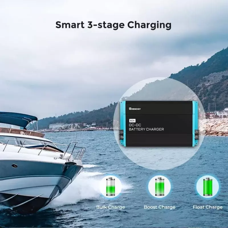 Renogy 12V 60A DC to DC On-Board Battery Charger for Flooded, Gel, AGM, and Lithium, Using Multi-Stage Charging in RVs, Commerci