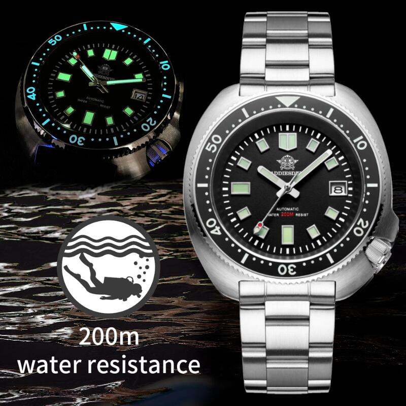 นาฬิกานาฬิกาข้อมือผู้ชายกันน้ำอัตโนมัติผู้ชายนาฬิกาคริสตัลแซฟไฟร์สแตนเลสนาฬิกา NH35ผู้ชาย1970หอยเป๋าฮื้อดำน้ำ