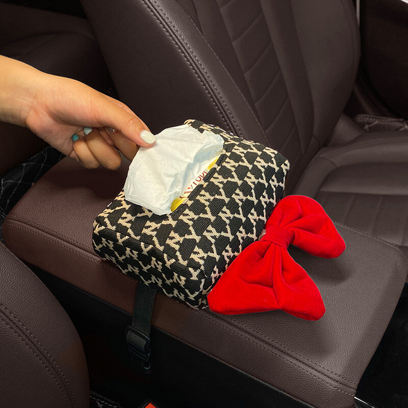 Luleci กล่องกระดาษทิชชู่ในรถยนต์ลายตารางสำหรับผู้หญิงที่วางแขนหลังเบาะอุปกรณ์ hiasan interior