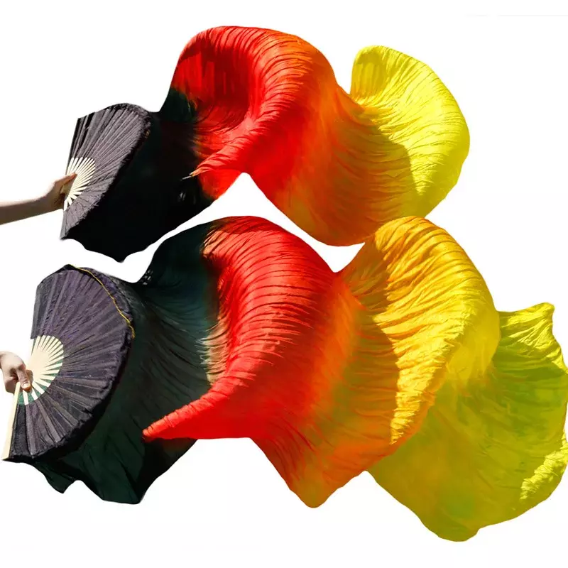 Long Belly Dance Silk Fan, Handmade Gradiente cor fãs, pode ser personalizado, 100% seda real, novo estilo
