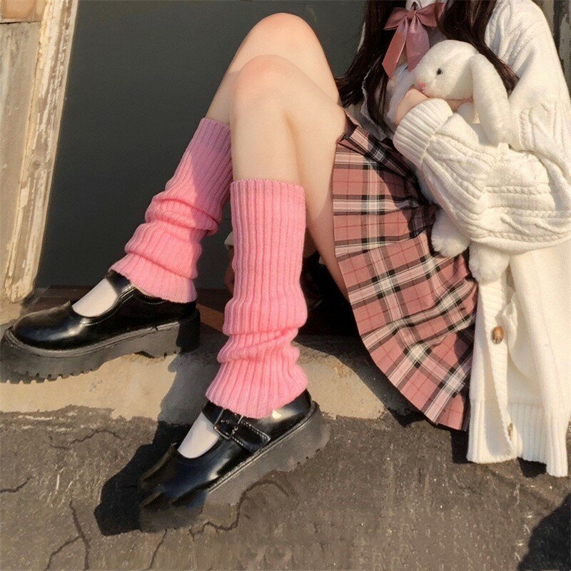 JK Leg New Warmer Women's in Lolita Autumn Winter Knitted Foot Cover Long Socks White Y2K Punk Gothic Crochet Socks Boot Cuffs